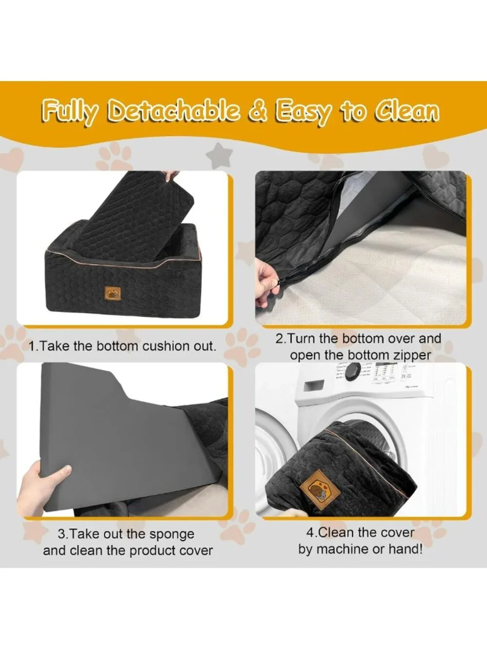 Washable Dog Car Seat for Medium/Large Dogs, Booster Seat with Safety Leashes